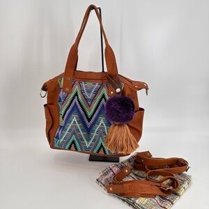 Marias Artisan Shop medium Aurora bag tan/green/purple "W" convertible bag